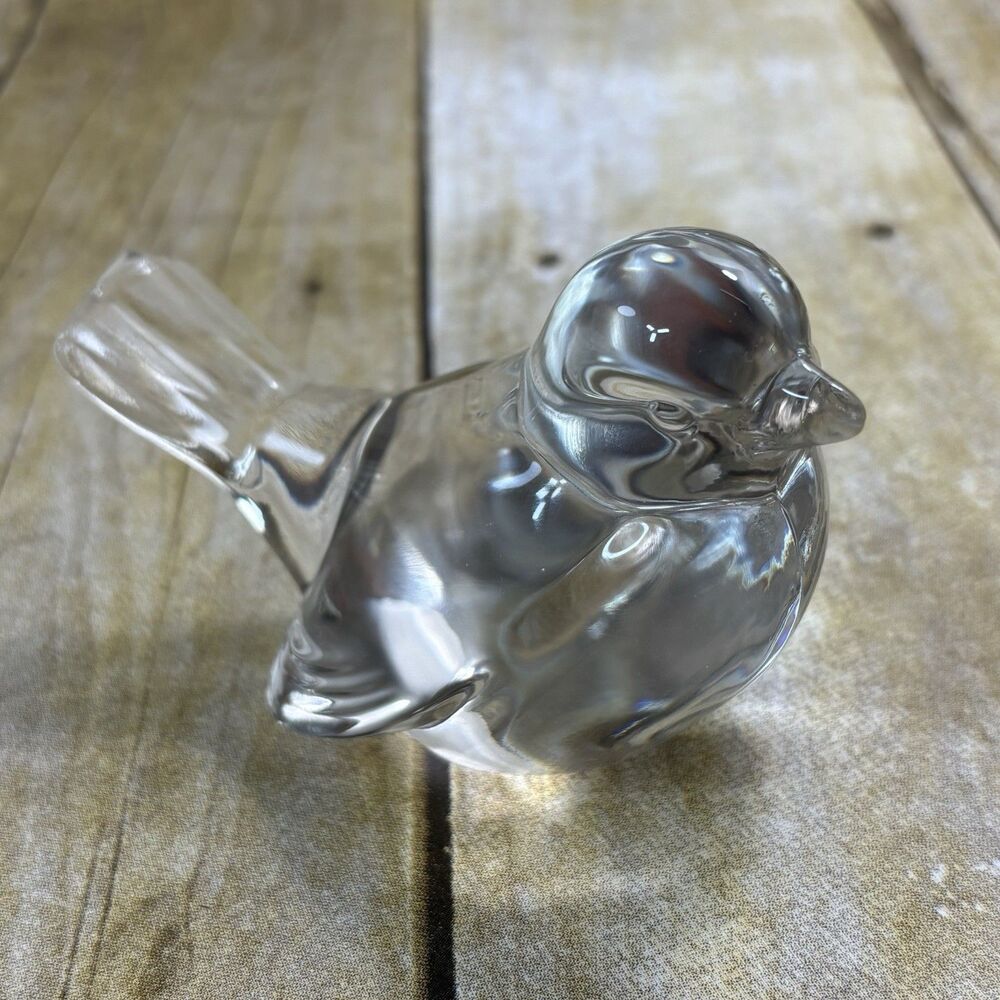 Vintage Fenton Clear Crystal Bird Sparrow Figurine Glass Paperweight Art Decor